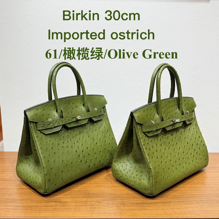 Birkin 30cm-Ostrich Skin(61 Olive Green)-003