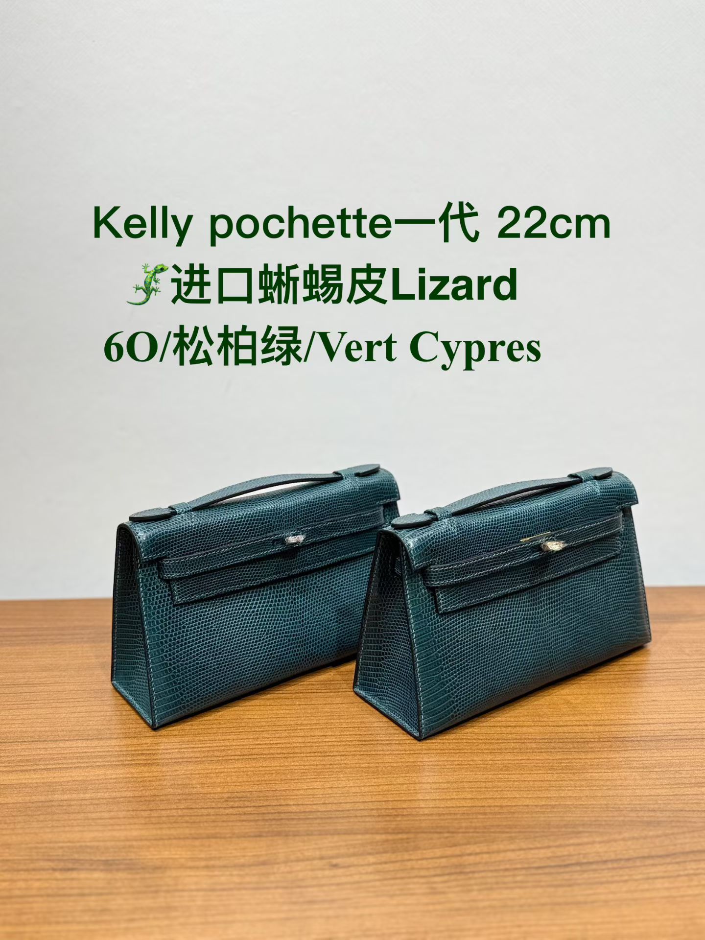 Kelly Pochette I 22cm-Lizard Leather(6O Vert Cypres)-002