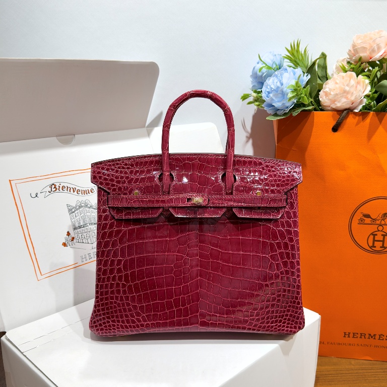 Birkin-Shinny Crocodile Leather(burgundy)gold-030