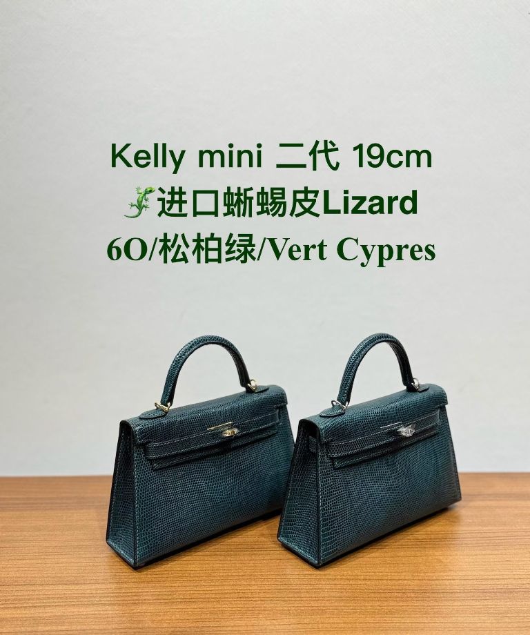 Kelly Mini II 19cm-Lizard Leather(6O Vert Cypres）-008