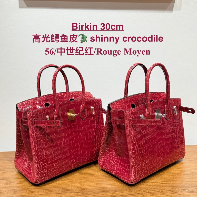 Birkin-Shiny Crocodile Leather(56 Rouge Moyen)-003