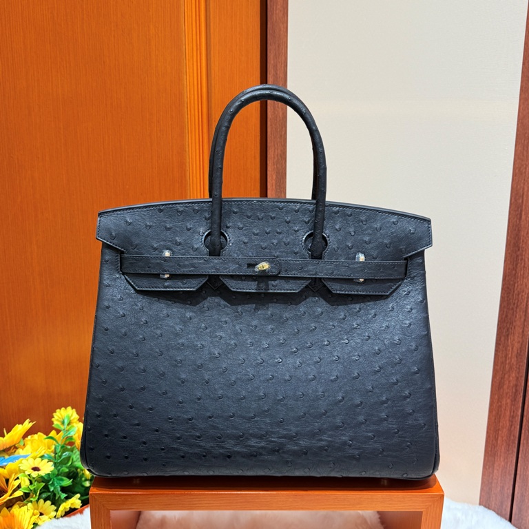 Birkin  35cm-Ostrich Skin(89 Noir)-003