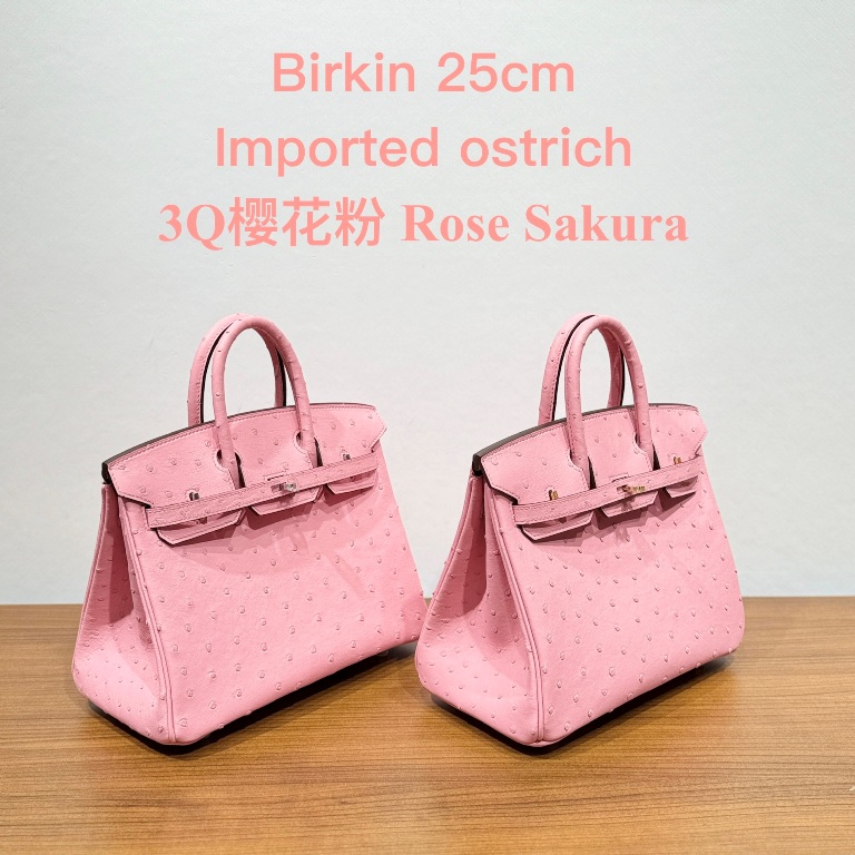 Birkin 25cm-Ostrich Skin(3Q Rose Sakura)-001