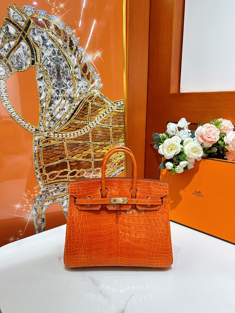 Birkin-Shinny Crocodile Leather(orange)gold-034