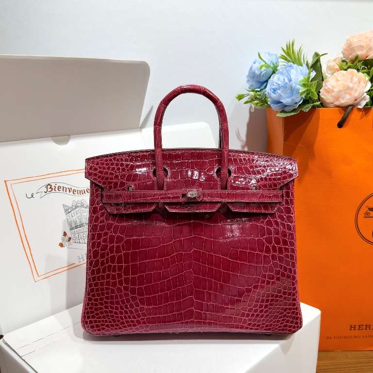 Birkin-Shinny Crocodile Leather(burgundy)silvery-029