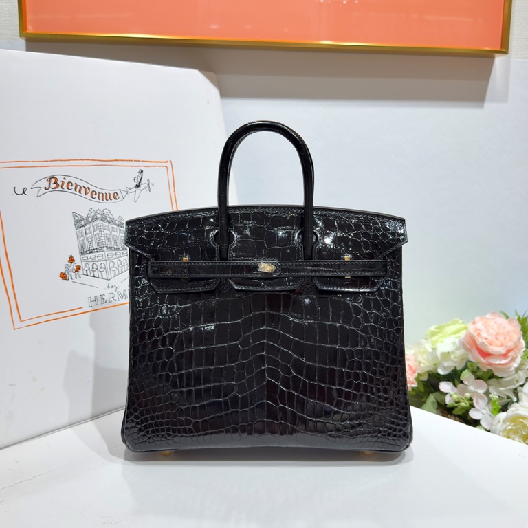 Birkin-Shinny Crocodile Leather(black)gold-024