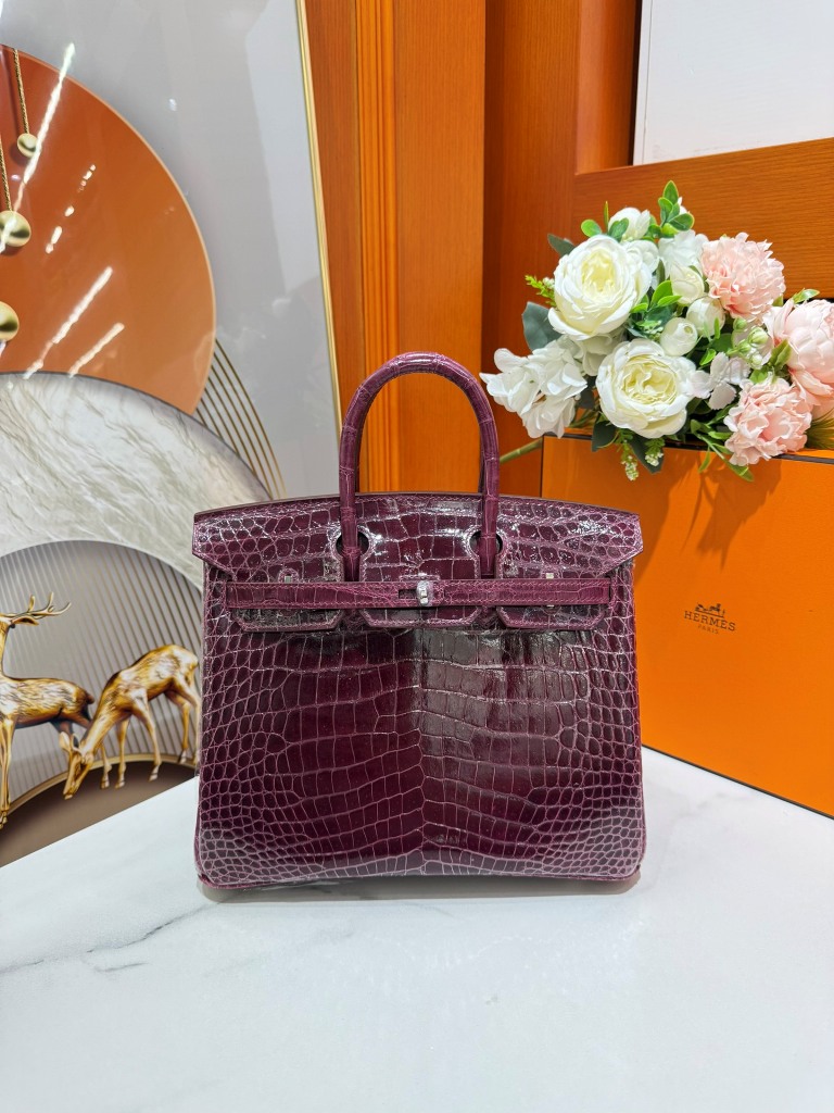 Birkin-Shinny Crocodile Leather(57 bordeaux)silvery-025