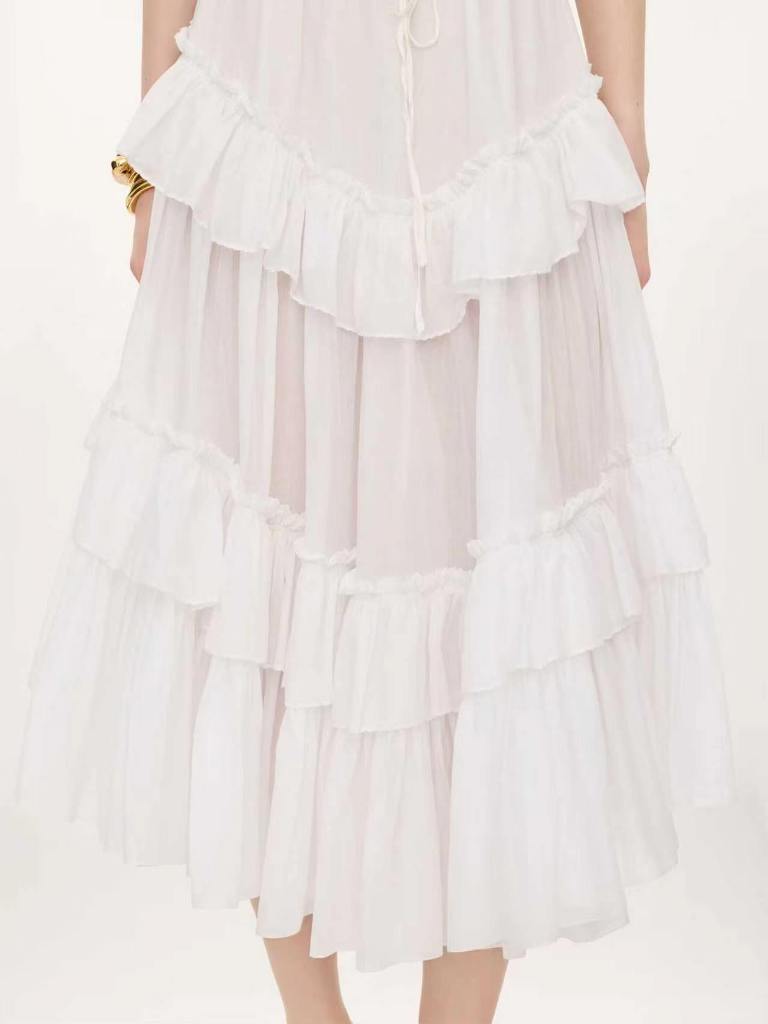Chloé Layered Ruffled Midi Skirt in Cotton Voile-A