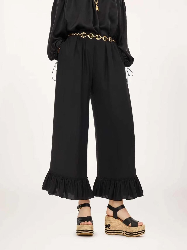 Chloé Cropped Fluid Pants in Crêpe De Chine-A