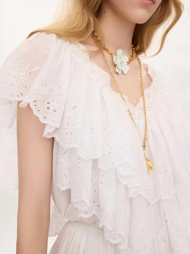 Chloé Top in Cotton Voile & Lace-C