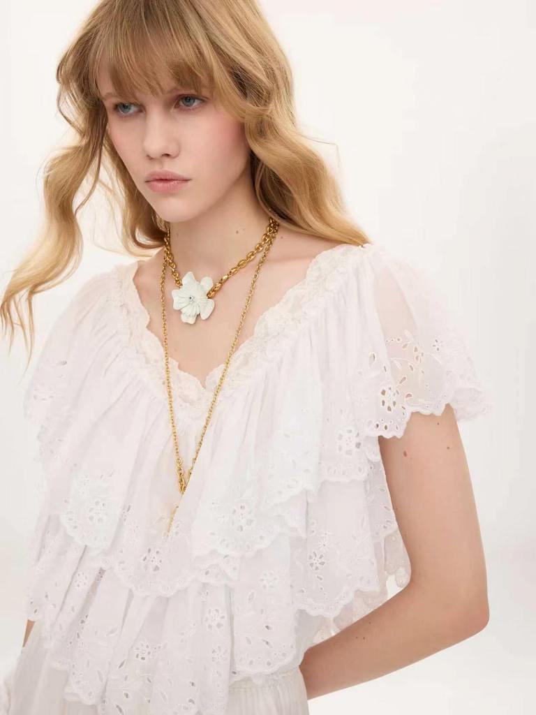 Chloé Top in Cotton Voile & Lace-C