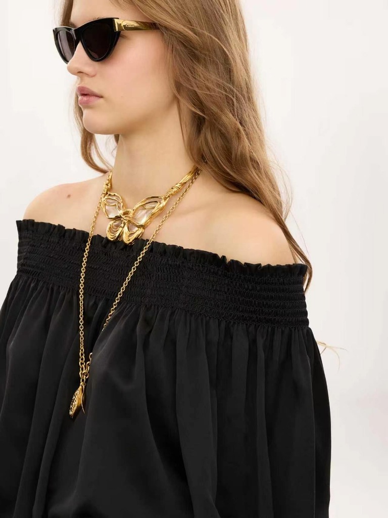 Chloé Off-The-Shoulder Top in Washed Silk Satin-A