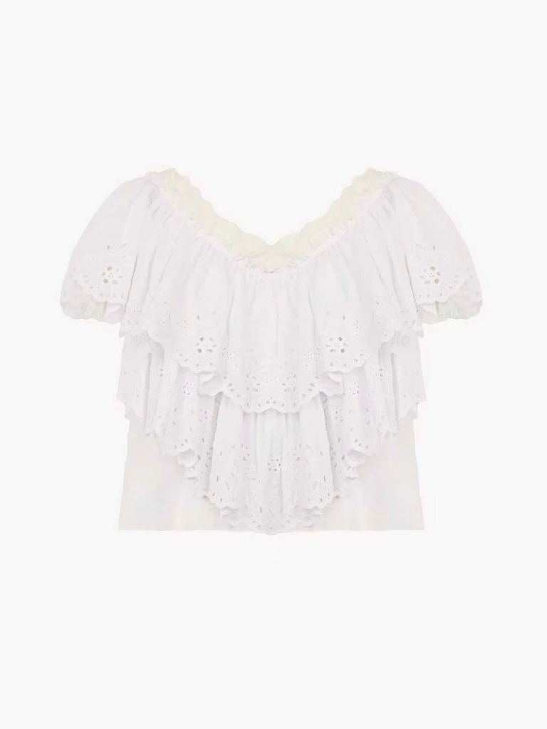 Chloé Top in Cotton Voile & Lace-C
