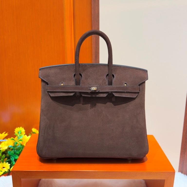 Birkin 25 in Chocolat Doblis Suede-003