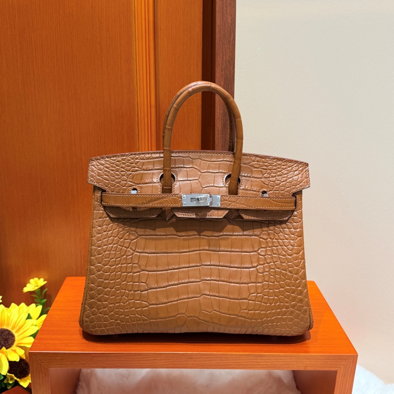Birkin 25cm-Matte Crocodile Leather(37 Gold)-011
