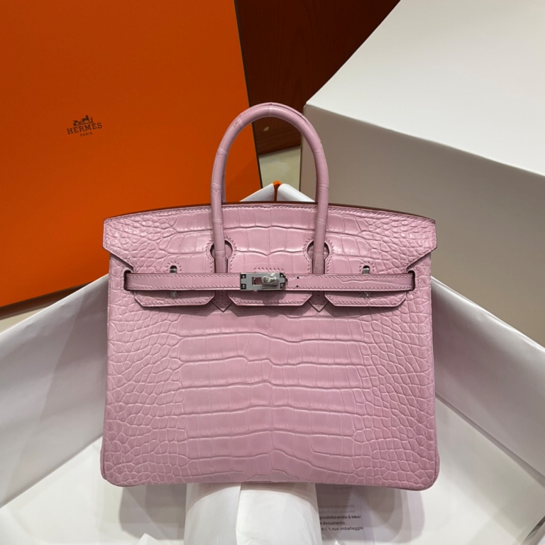 Birkin 25cm-Matte Crocodile Leather(3Q Rose Sakura)-009