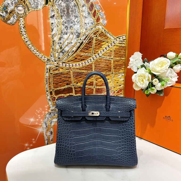 Birkin 25cm-Matte Crocodile Leather(7L Bleu Malta)-005