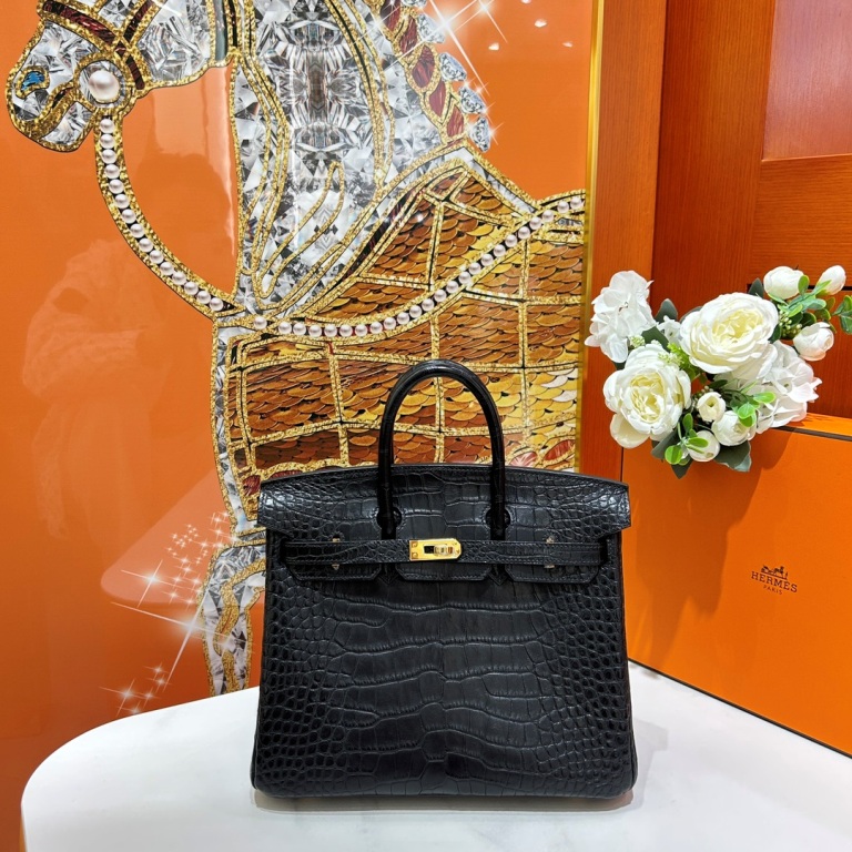 Birkin 25cm-Matte Crocodile Leather(89 Noir)-003
