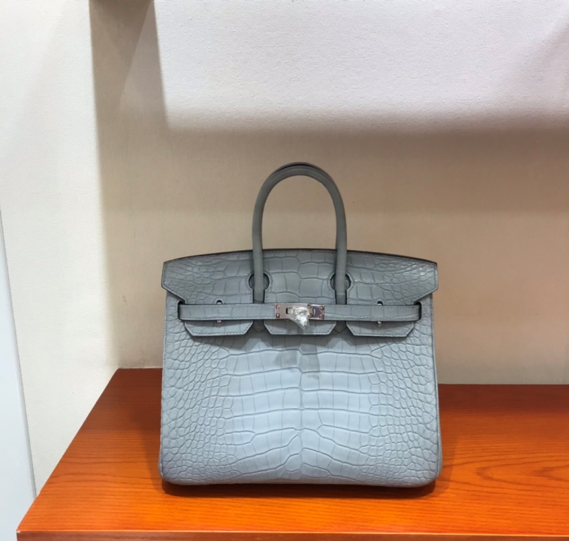 Birkin 25cm-Matte Crocodile Leather(Pearl Grey)-008