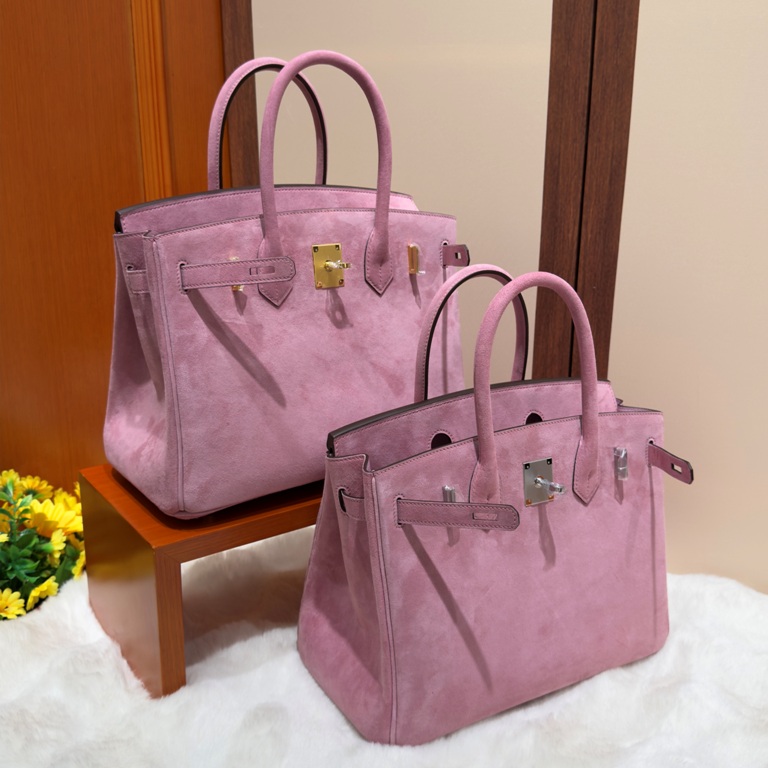 Birkin 30 in Pink Doblis Suede-002