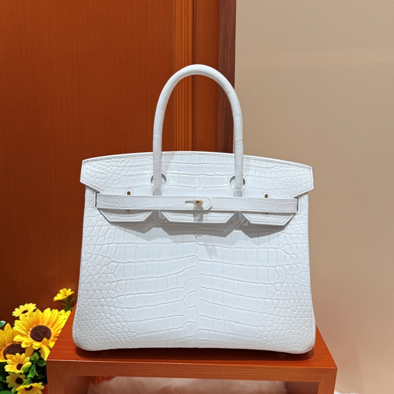 Birkin 30cm-Matte Crocodile Leather(10 Craie)-008