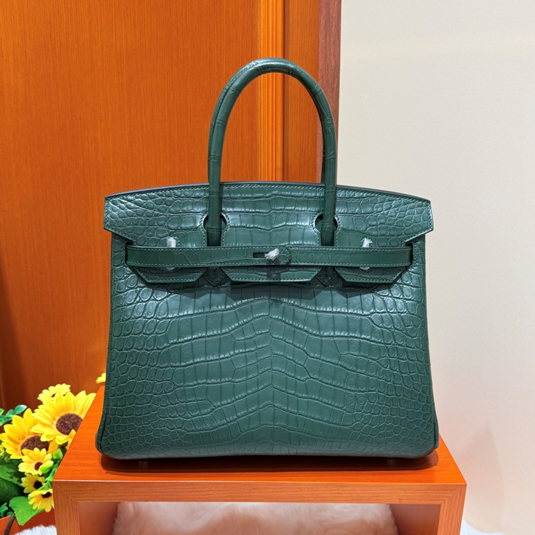 Birkin 30cm-Matte Crocodile Leather(2Q Vert Anglais)-012