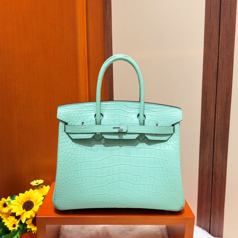 Birkin 30cm-Matte Crocodile Leather(6U VERT Green)-010