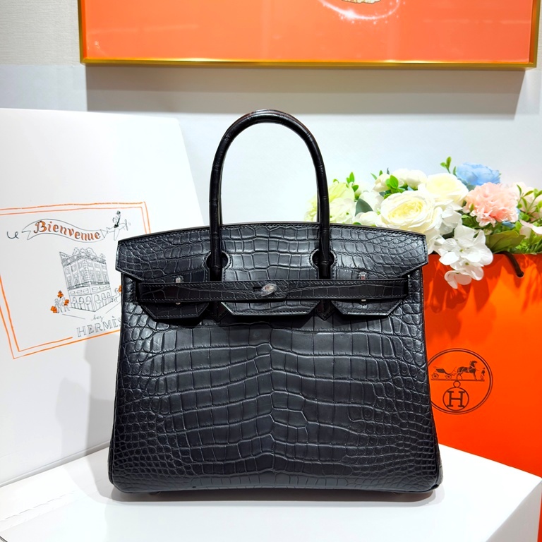 Birkin 30cm-Matte Crocodile Leather(89 Noir)-007