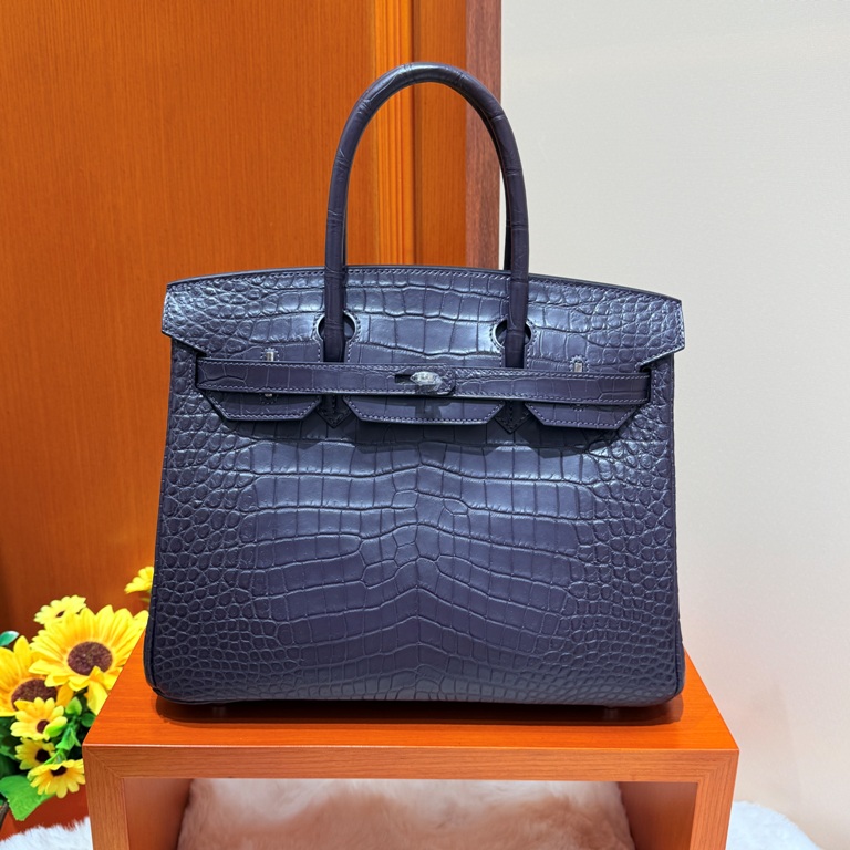 Birkin 30cm-Matte Crocodile Leather(N5 Cassis)-005