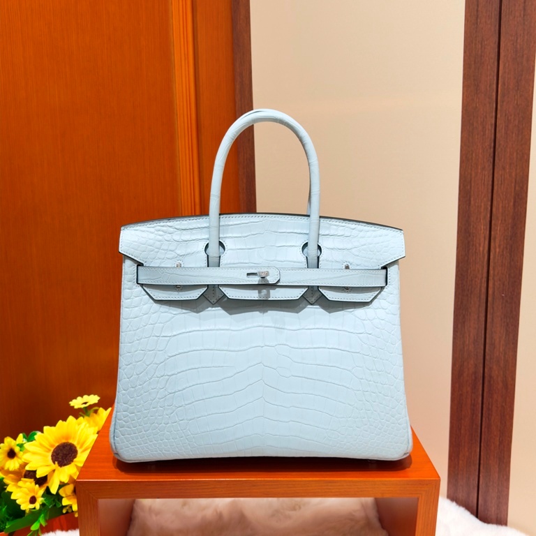 Birkin 30cm-Matte Crocodile Leather(T0 Blue Brume)-003