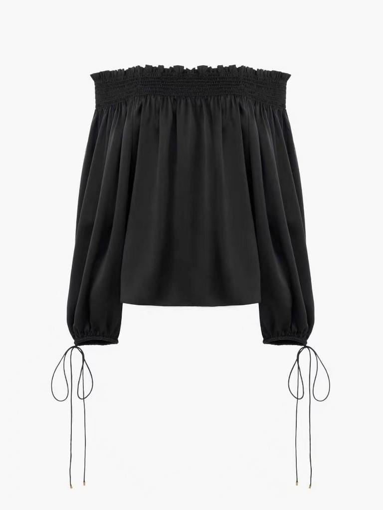 Chloé Off-The-Shoulder Top in Washed Silk Satin-A