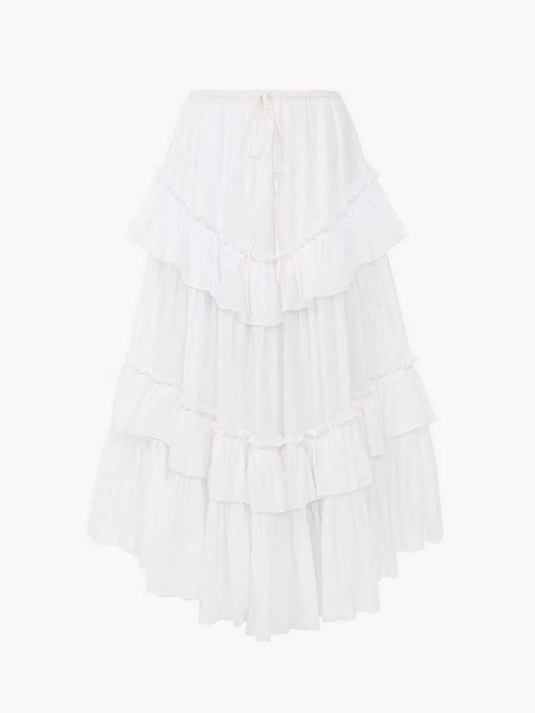 Chloé Layered Ruffled Midi Skirt in Cotton Voile-A