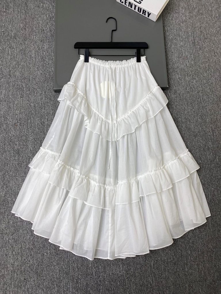 Chloé Layered Ruffled Midi Skirt in Cotton Voile-A