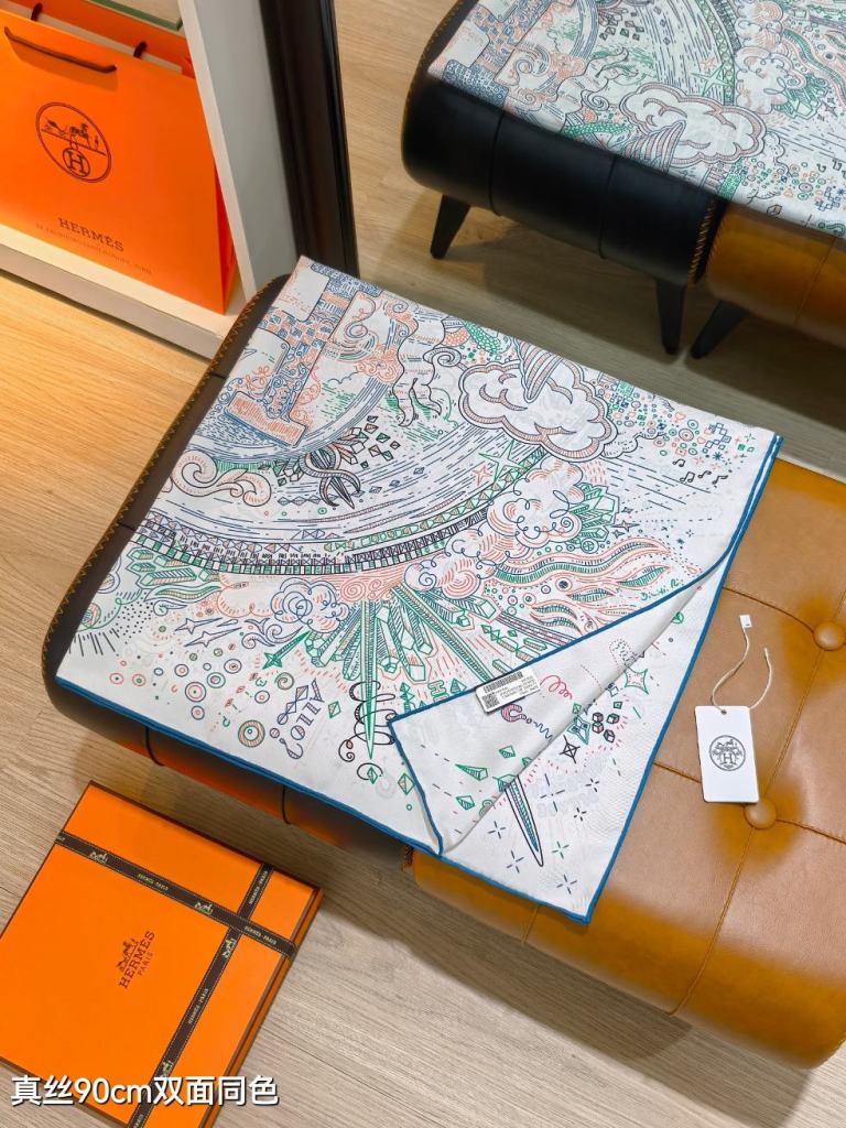 Hermes Double-Sided Silk Scarf-059