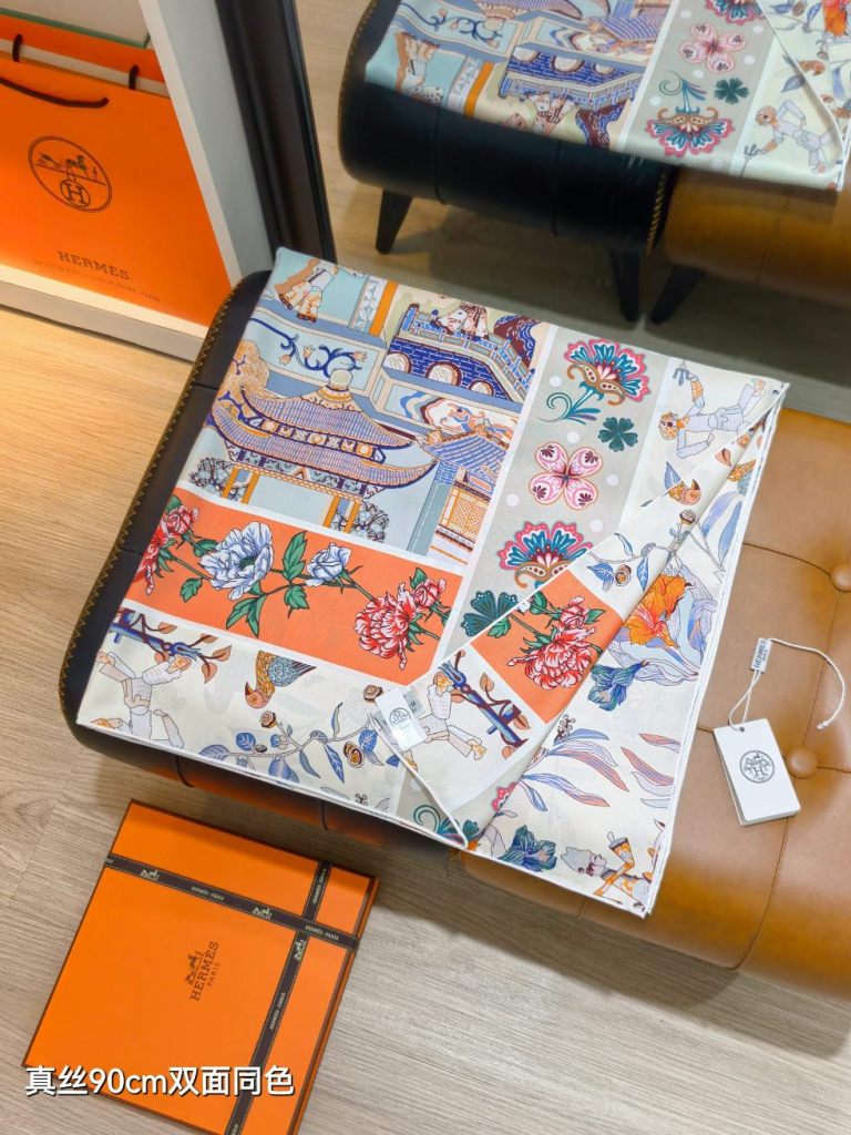Hermes Double-Sided Silk Scarf-046