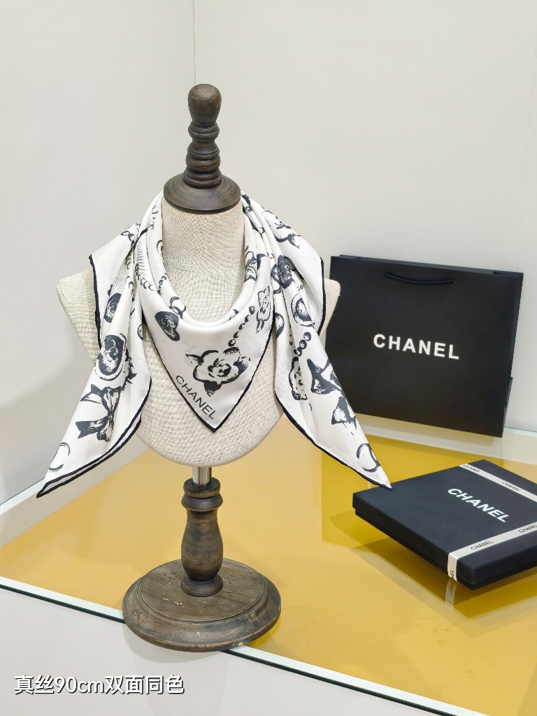 Chanel Double-Sided Silk Scarf-073