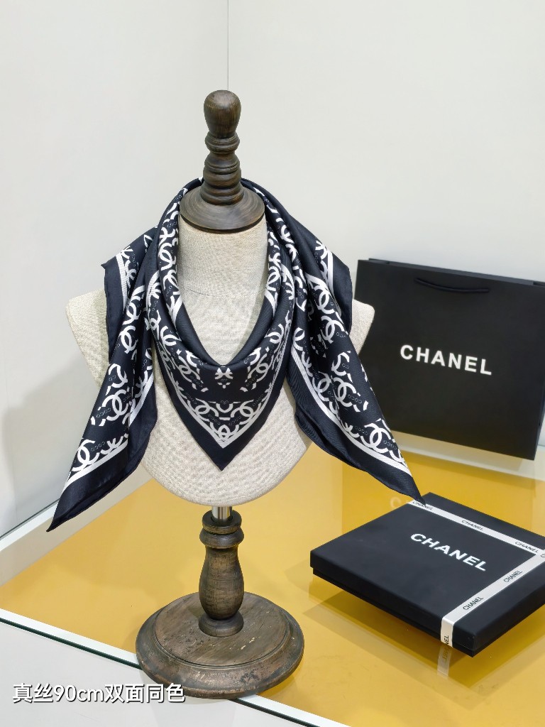 Chanel Double-Sided Silk Scarf-009