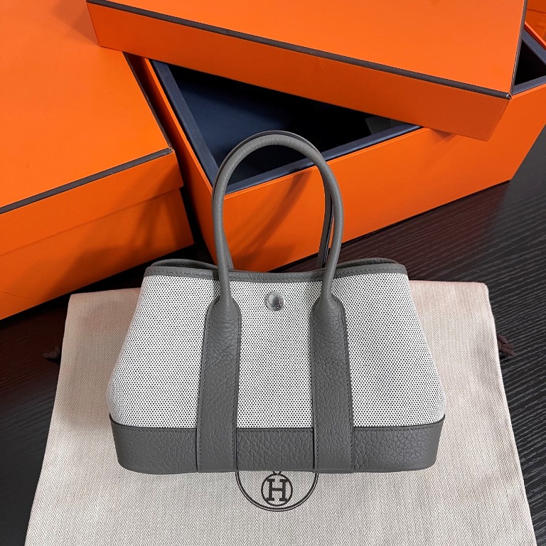 Garden Party Mini 23cm In Canvas and Leather(0L Gris Meyer)-004