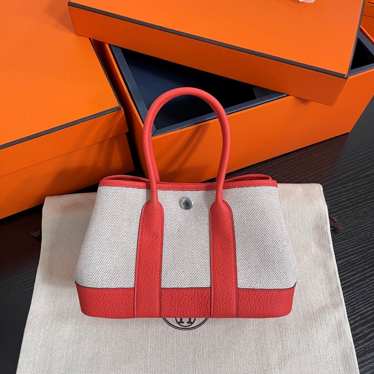 Garden Party Mini 23cm In Canvas and Leather(rouge pasteque)-002
