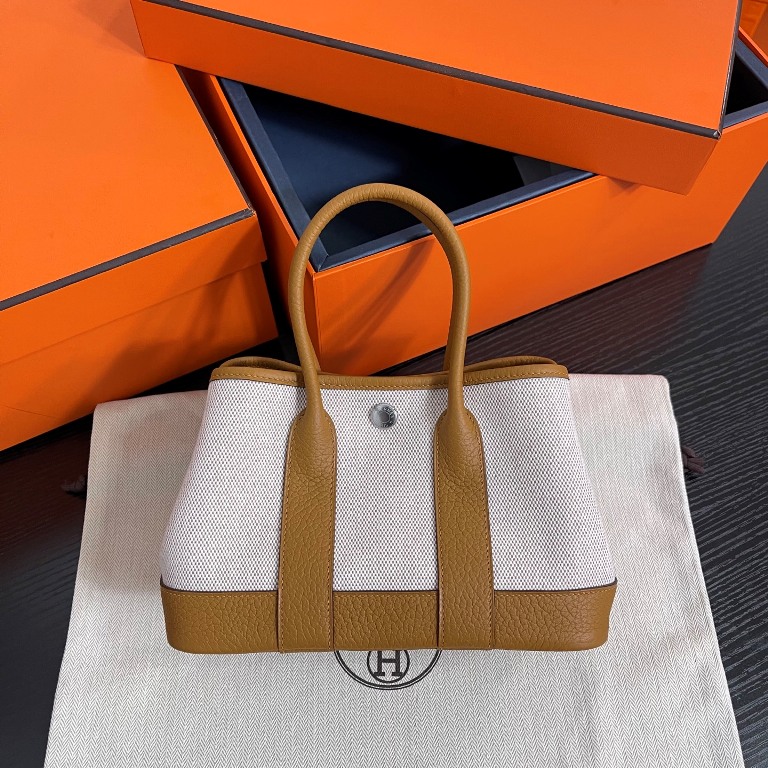 Garden Party Mini 23cm In Canvas and Leather(sesame)-003