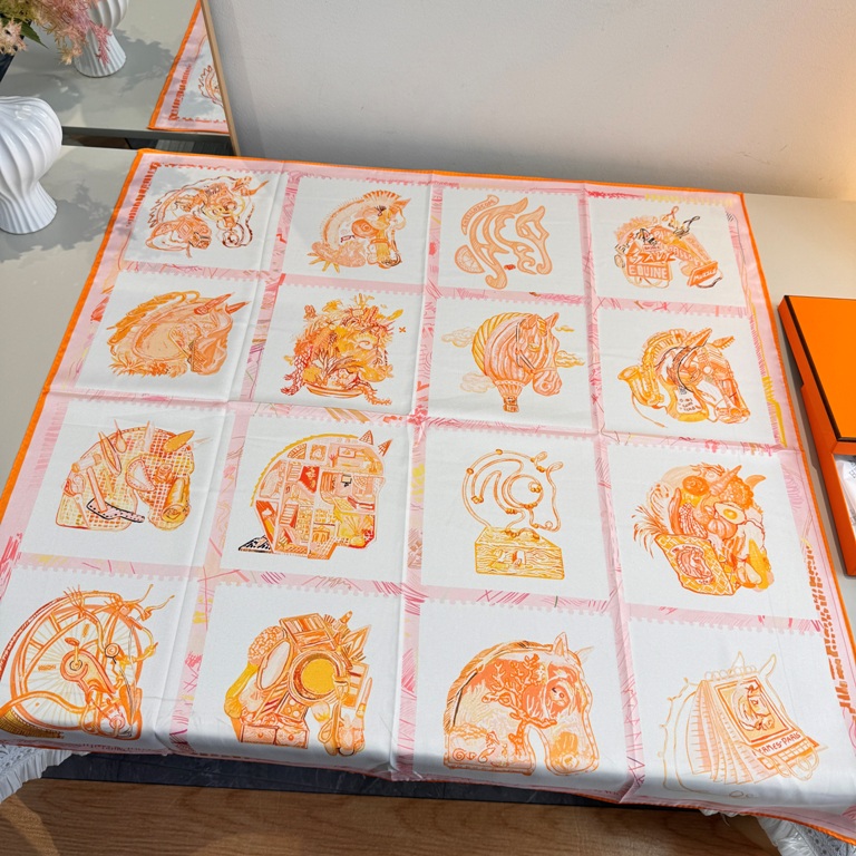 Hermes Single-Sided Silk Scarf-042