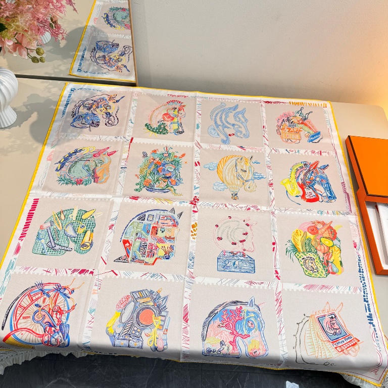 Hermes Single-Sided Silk Scarf-033