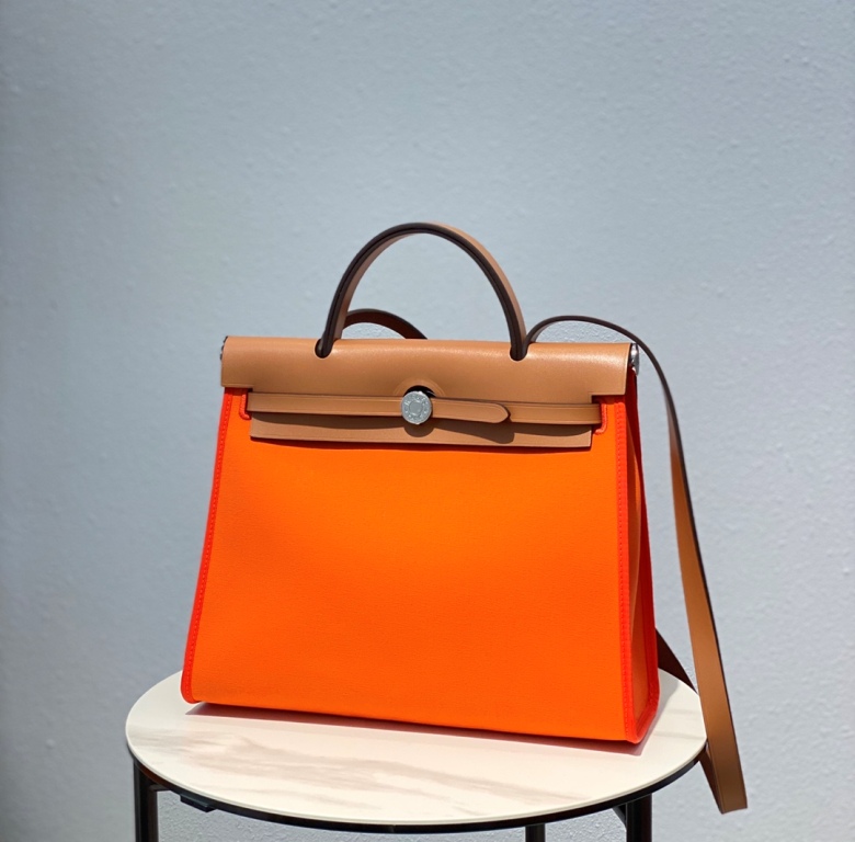 Herbag Zip 31 in Canvas and Vache Hunter Leather(Orange Elan)-011