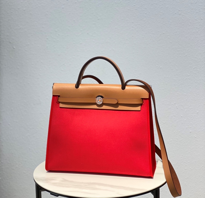 Herbag Zip 31 in Canvas and Vache Hunter Leather(Q5 Rouge Casaque)-014