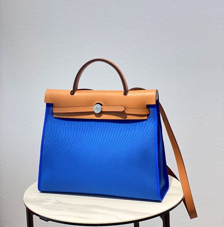 Herbag Zip 31 in Canvas and Vache Hunter Leather(T7 blue hydra)-003