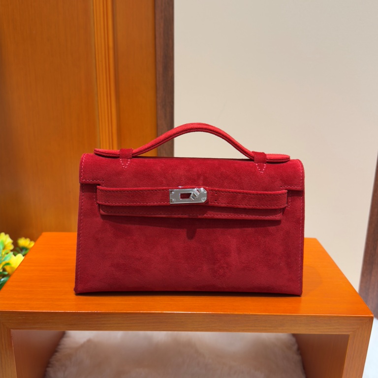 Kelly I Mini 22cm-Doblis Suede(Q5 Rouge Casaque)-007