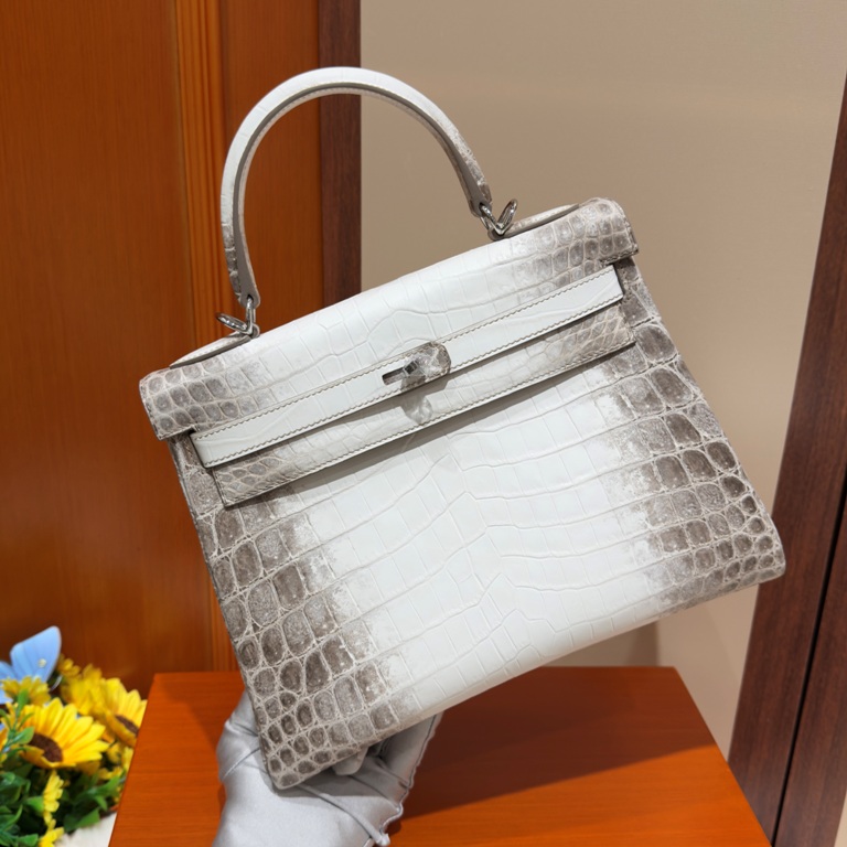 Kelly 28cm-Crocodile Leather Himalaya 01-002