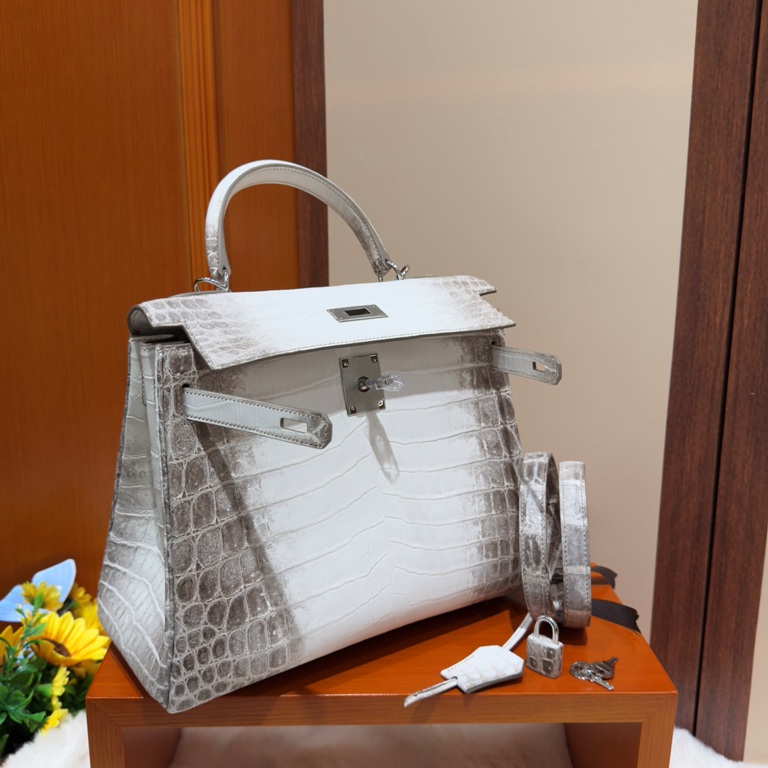 Kelly 28cm-Crocodile Leather Himalaya 01-001