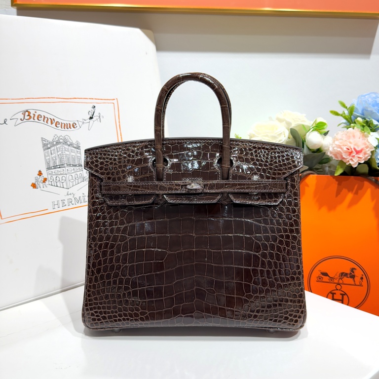 Birkin-Shinny Crocodile Leather(ebony)silvery-035